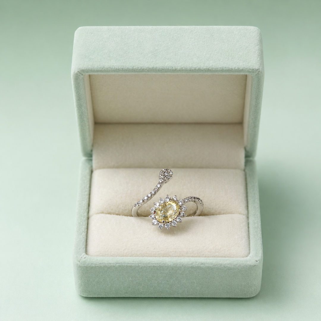 925 Silver Yellow Stone Halo Adjustable Ring IRM4252