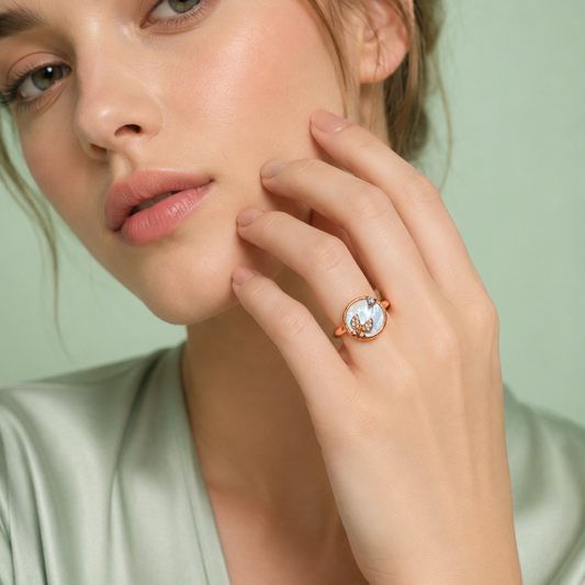 925 Silver Butterfly Moonstone Ring (Gold Finish) IRM4021