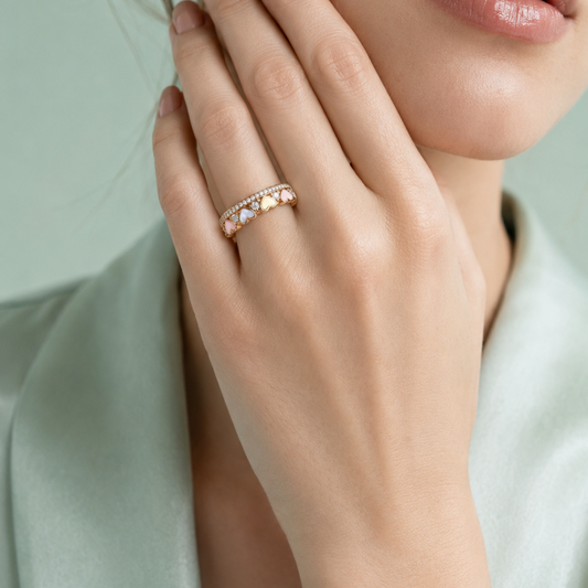 925 Silver Heart Charm Band Ring (Gold Finish) IRM4013