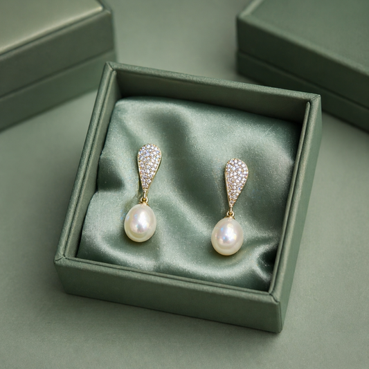Classic Pearl Teardrop Drop Earrings in 925 Sterling Silver STB1757