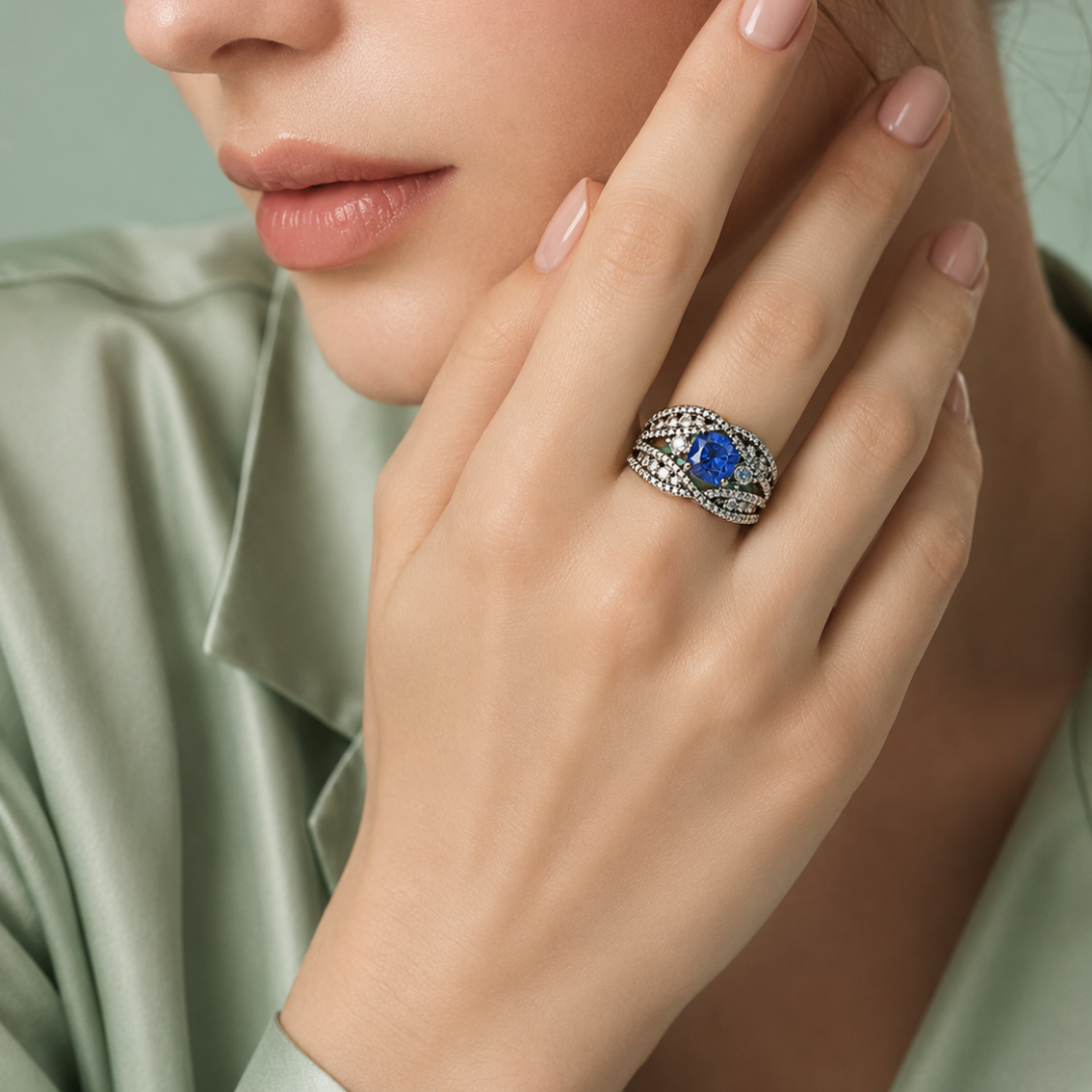 Royal Sapphire Luxe 925 Sterling Silver Ring IRM 4114