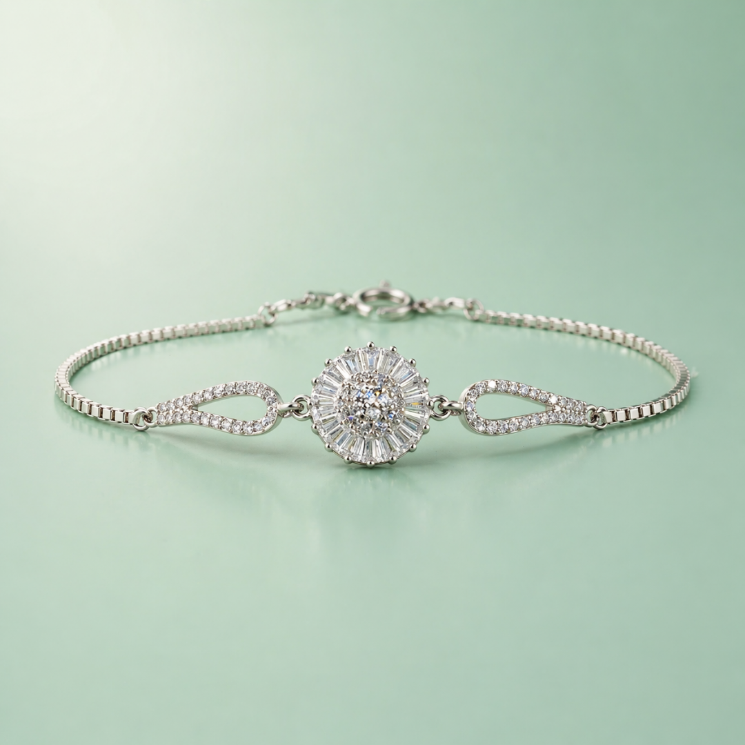 925 Silver Radiant Halo Statement Bracelet