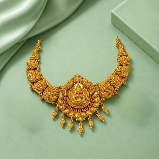 Traditional Lakshmi Temple Gold Necklace (Bridal Statement Choker) SET939