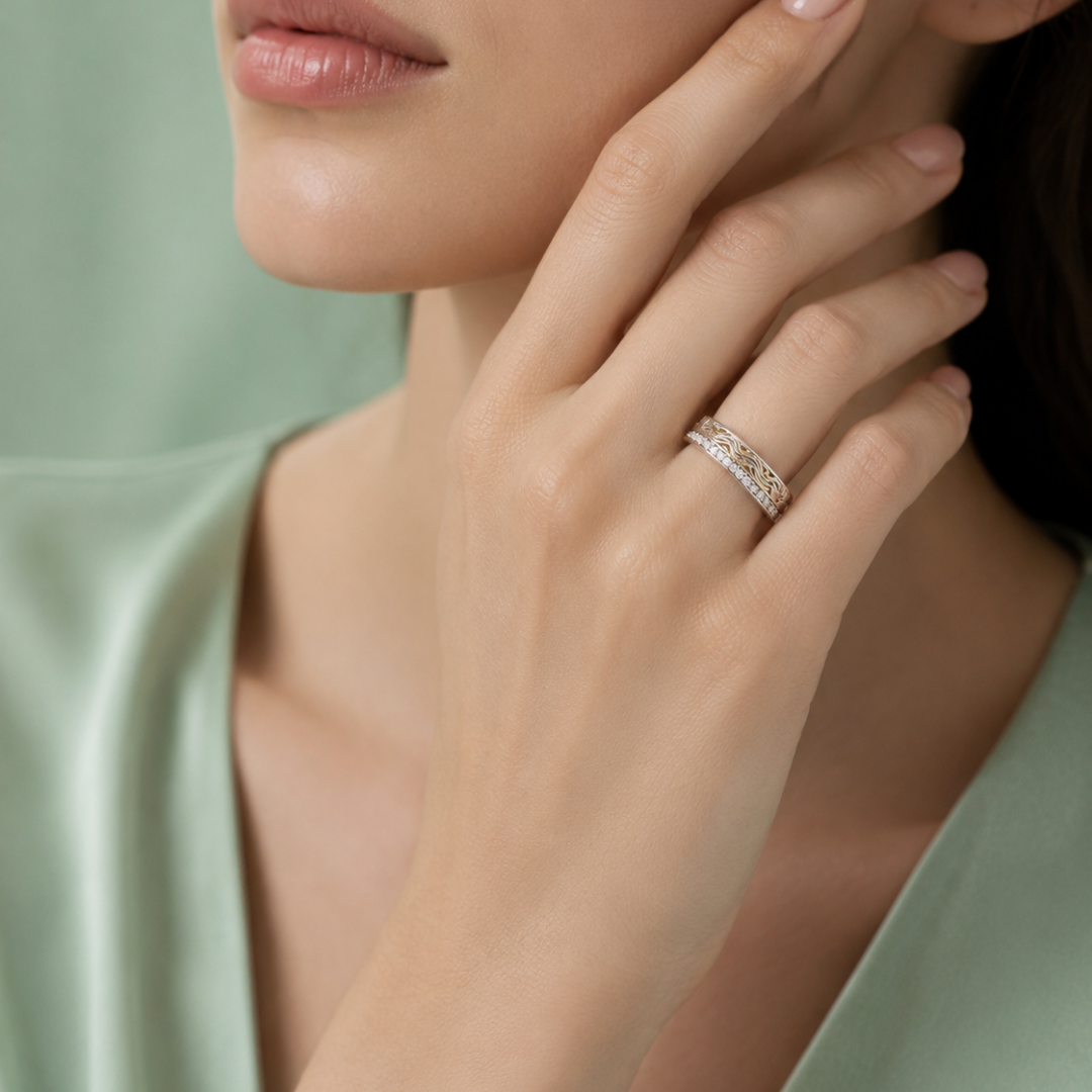 Sinara Golden Wave 925 Silver Ring IRM 3898