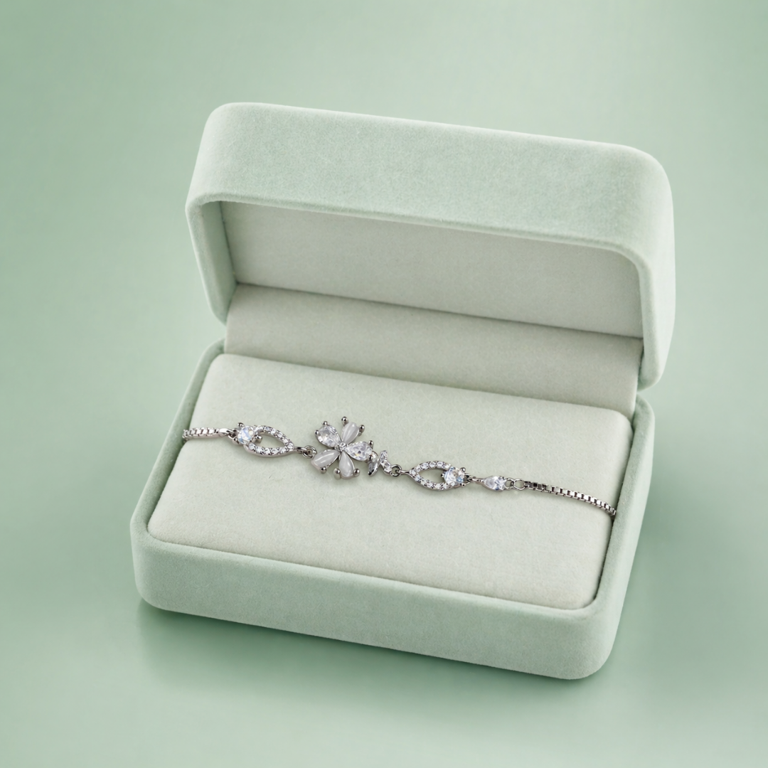 Delicate Floral Zircon 925 Sterling Silver Bracelet SBR2885