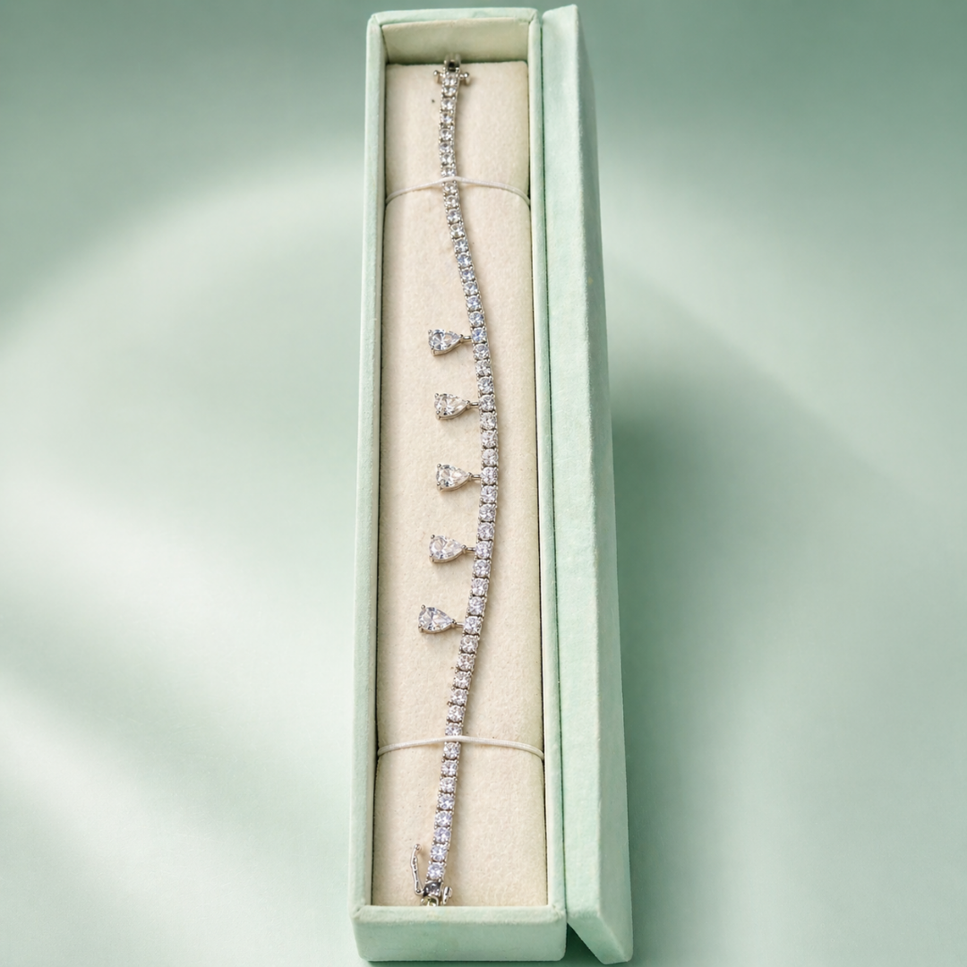 Teardrop Charm Tennis 925 Sterling Silver Bracelet SBR2558