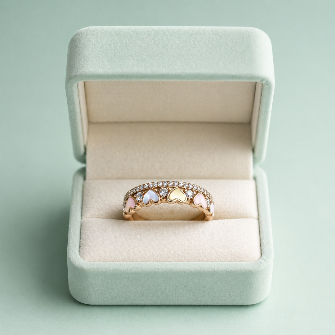 925 Silver Heart Charm Band Ring (Gold Finish) IRM4013