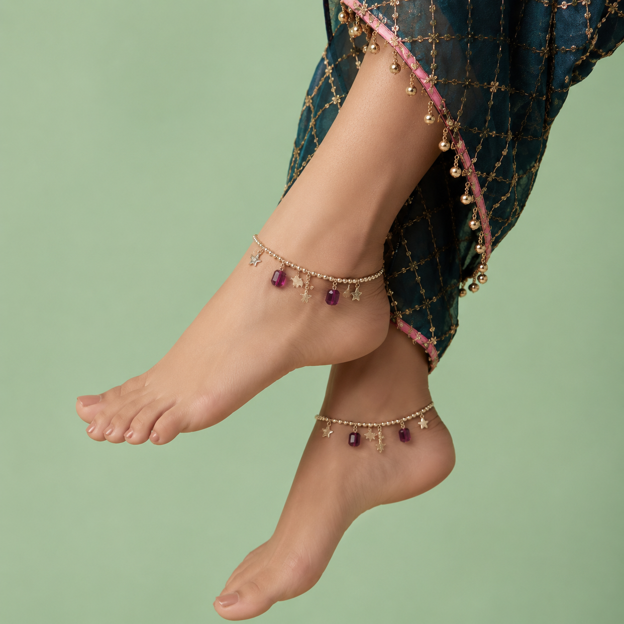 Celestial Amethyst Charm Premium 925 Sterling Silver Payal for Women Ipal 1719