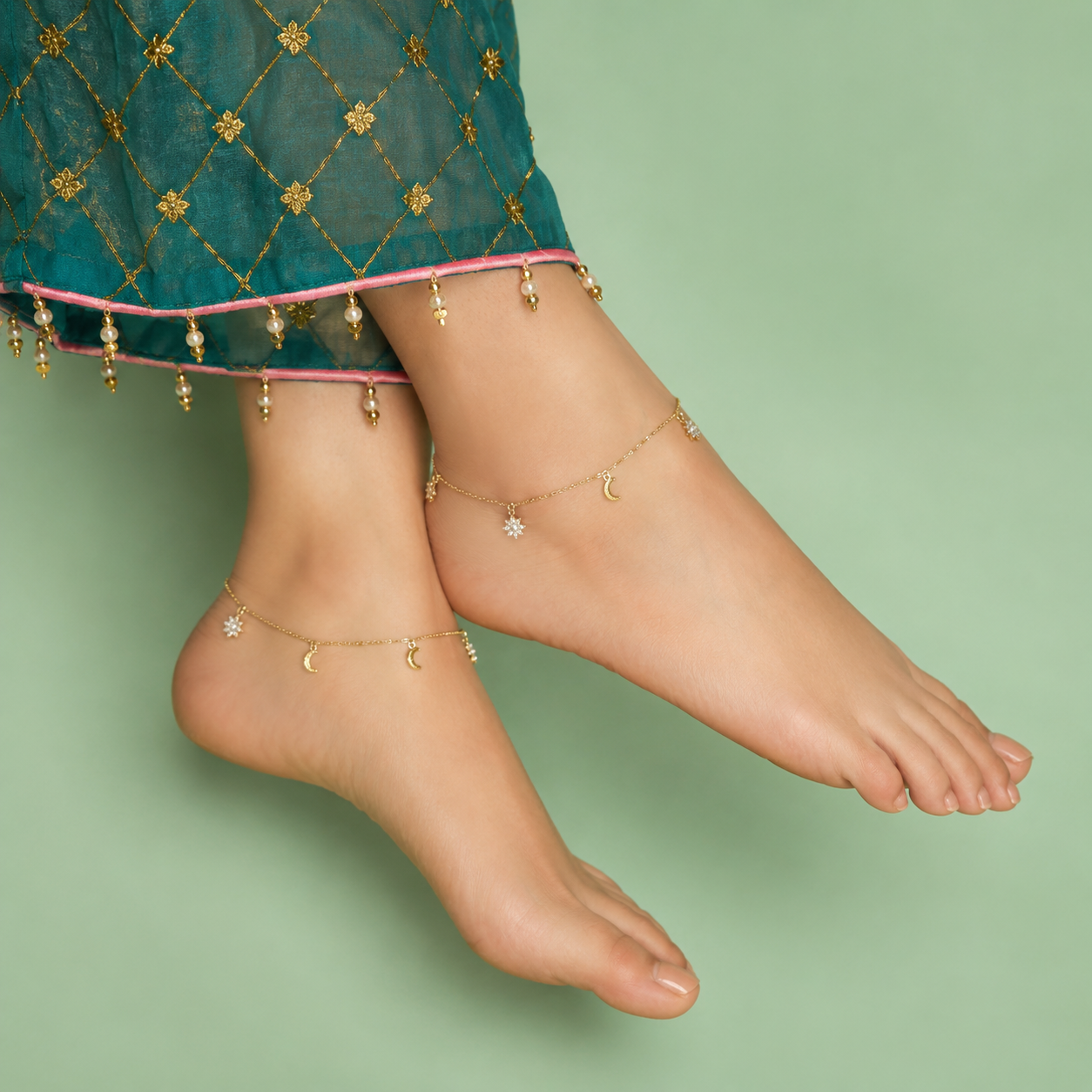 Celestial Moon & Star Premium 925 Sterling Silver Payal for Women Ipal 1870