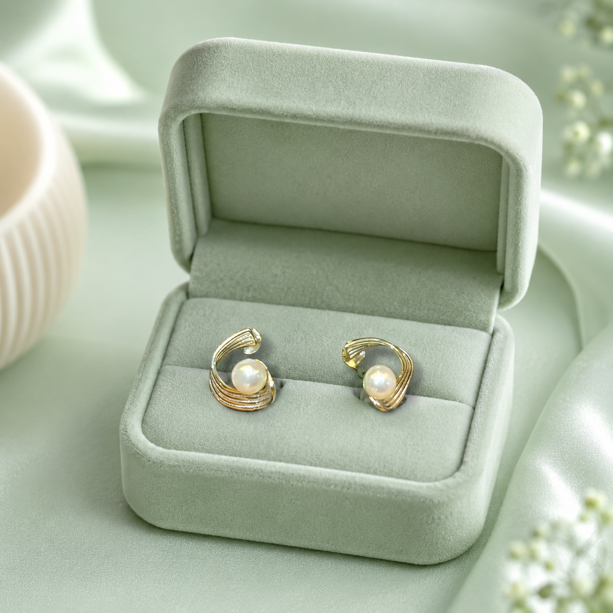 Elegant Pearl Swirl Stud Earrings – Pure 925 Sterling Silver | Timeless Luxury Jewellery STB1604