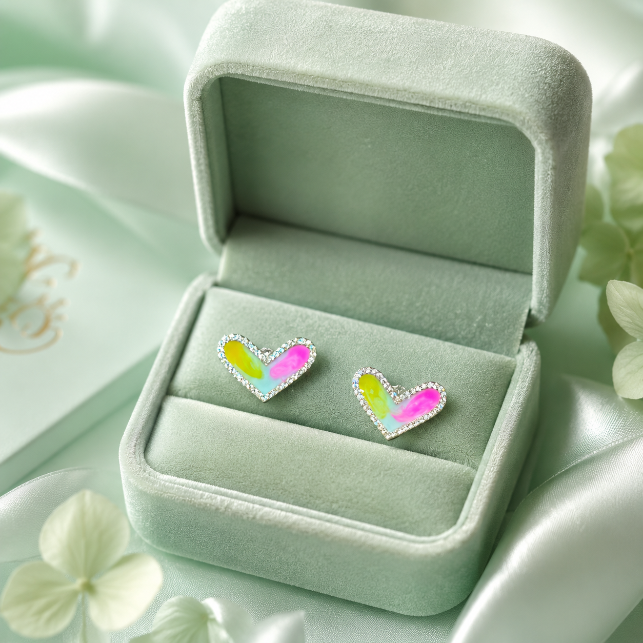 Pastel Heart Glow Stud Earrings – Pure 925 Sterling Silver STB1703