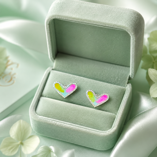 Pastel Heart Glow Stud Earrings – Pure 925 Sterling Silver STB1703