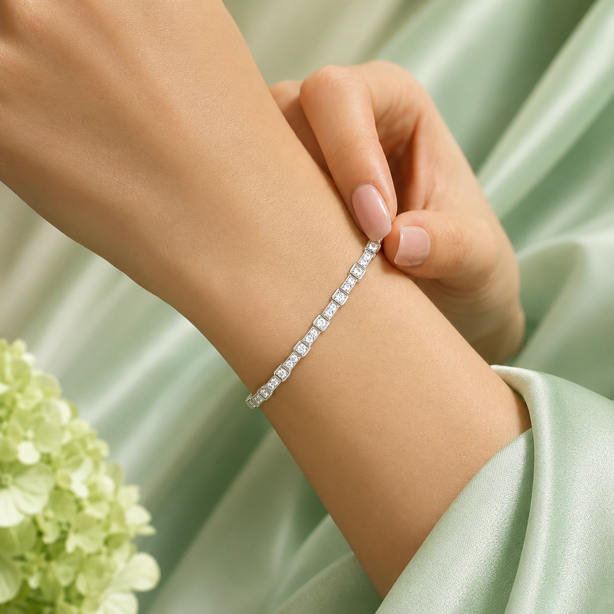 Minimalist Tennis Style 925 Sterling Silver Crystal Bracelet for Women SBR2630