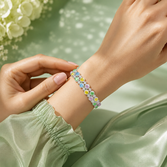 Pastel Candy Stone 925 Sterling Silver Luxury Bracelet for Women SBR2593