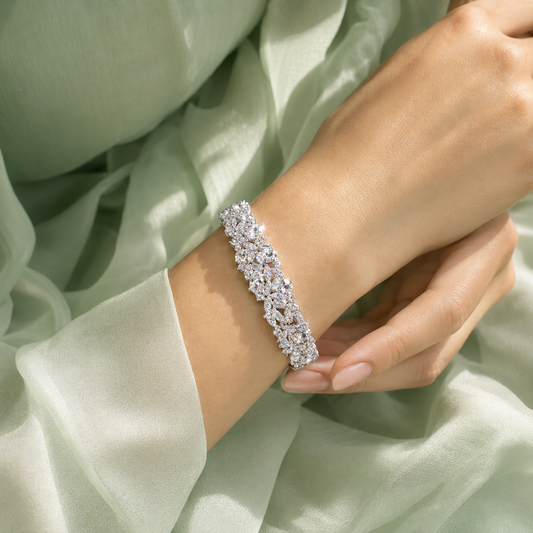 Luxury Floral CZ 925 Sterling Silver Statement Bracelet for Women SBR2653