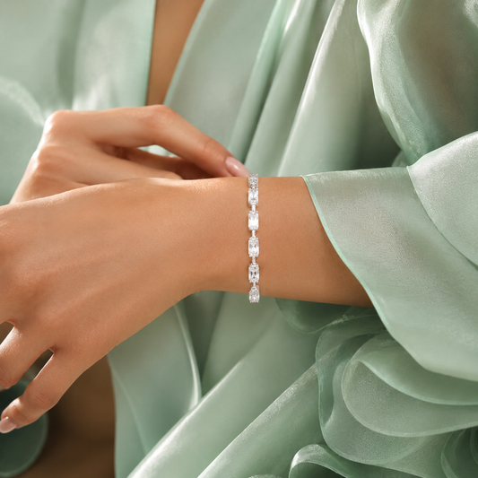 Classic Emerald Cut CZ 925 Sterling Silver Tennis Bracelet for Women SBR2629