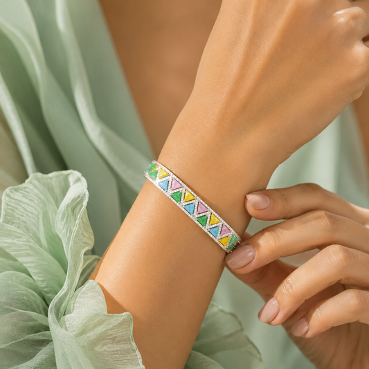 Pastel Geometric 925 Sterling Silver Designer Bracelet for Women SBR2602