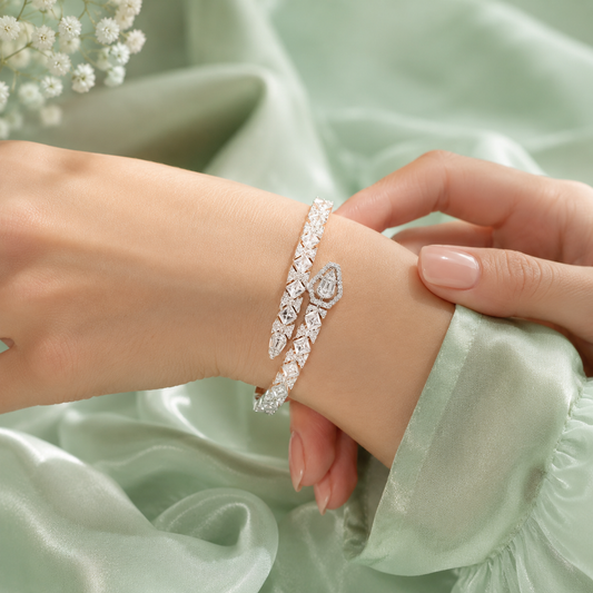 Luxury Geometric Diamond Style 925 Sterling Silver Open Kada Bracelet for Women SBR2822