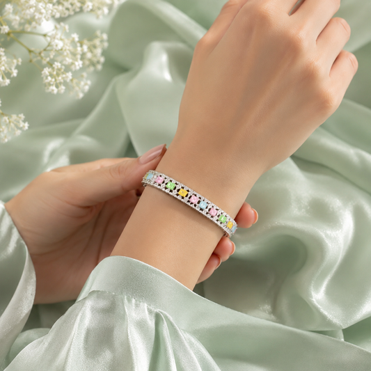 Premium Pastel Multicolor 925 Sterling Silver Tennis Bracelet for Women SBR2594