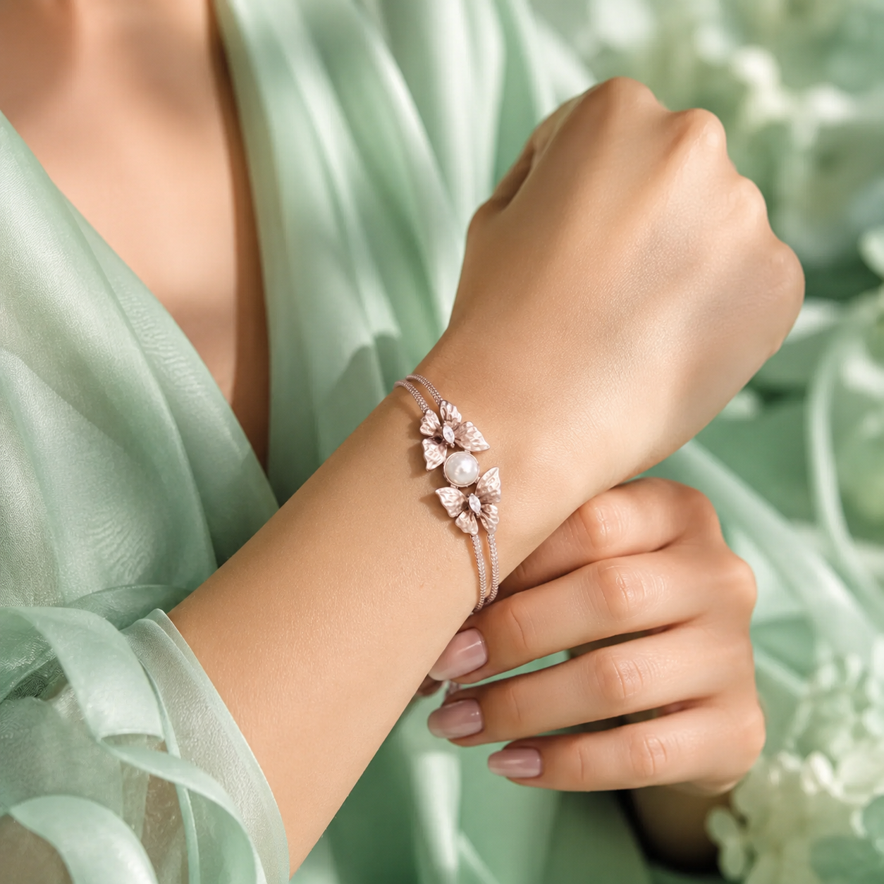 Elegant Butterfly Pearl 925 Sterling Silver Bracelet for Women SBR2577