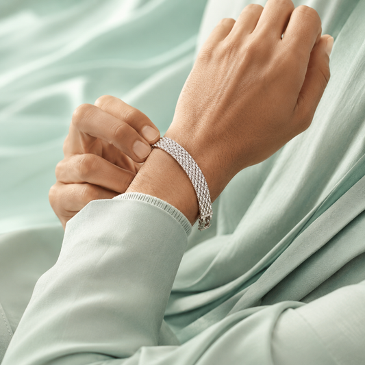 Silver Wide Mesh Diamond-Cut Bracelet SBR3147