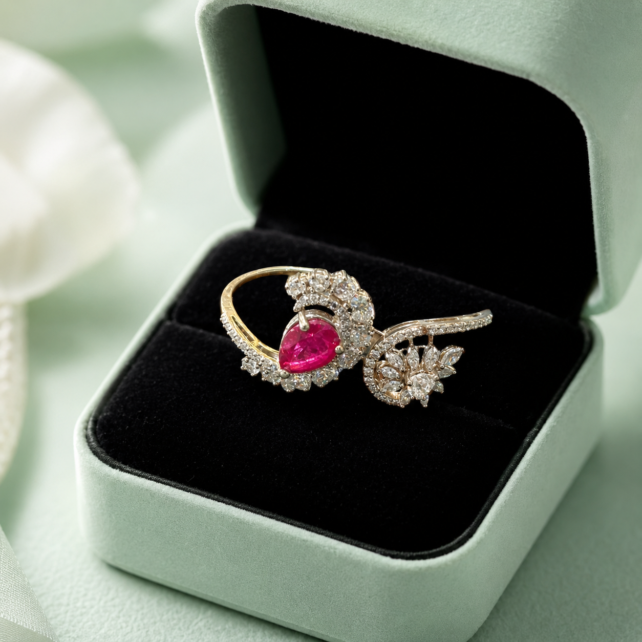 925 Sterling Silver Pink Pear-Cut Ruby Inspired Open Adjustable Ring for Women | Luxury Diamond Look Designer Ring IRM3810