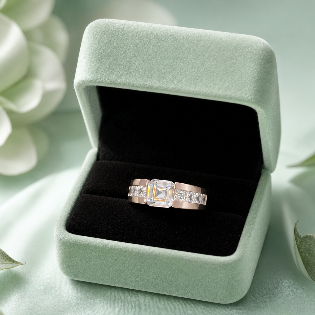 925 Sterling Silver Emerald-Cut CZ Statement Ring for Men & Women | Luxury Silver Band IRM3840