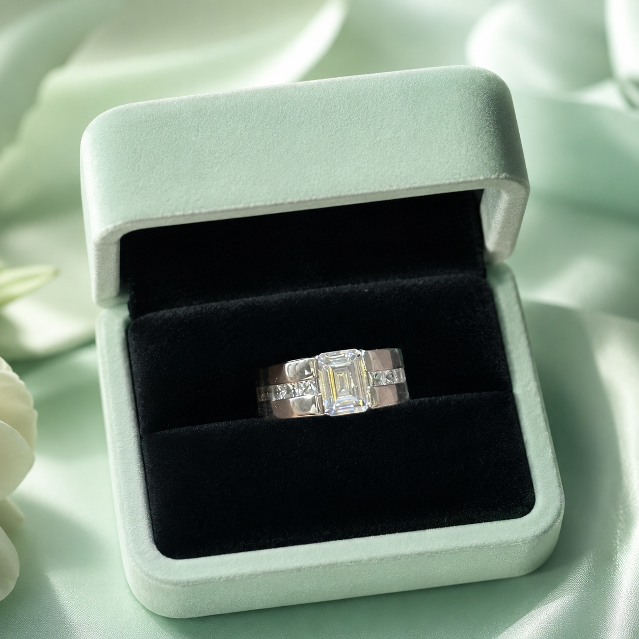925 Sterling Silver Emerald-Cut Statement Ring for Men & Women | Premium CZ Diamond Ring IRM3856