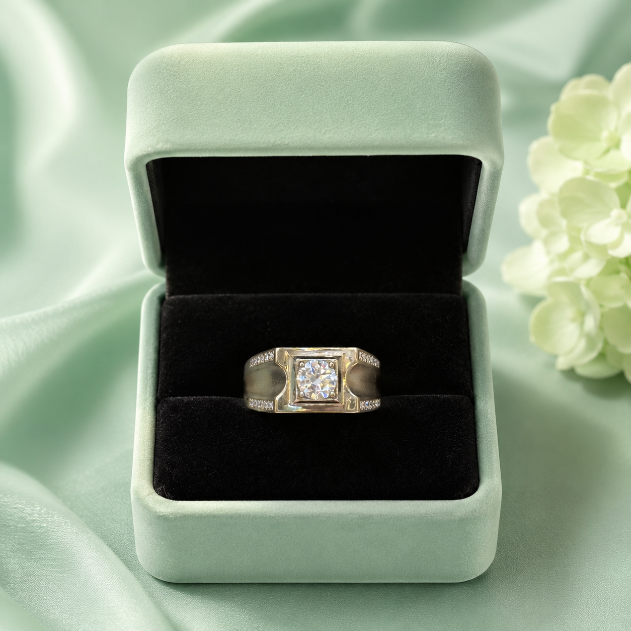 925 Sterling Silver Men's Square Solitaire Ring | Premium CZ Stone Statement Ring | Luxury Silver Band for Men IRM3715