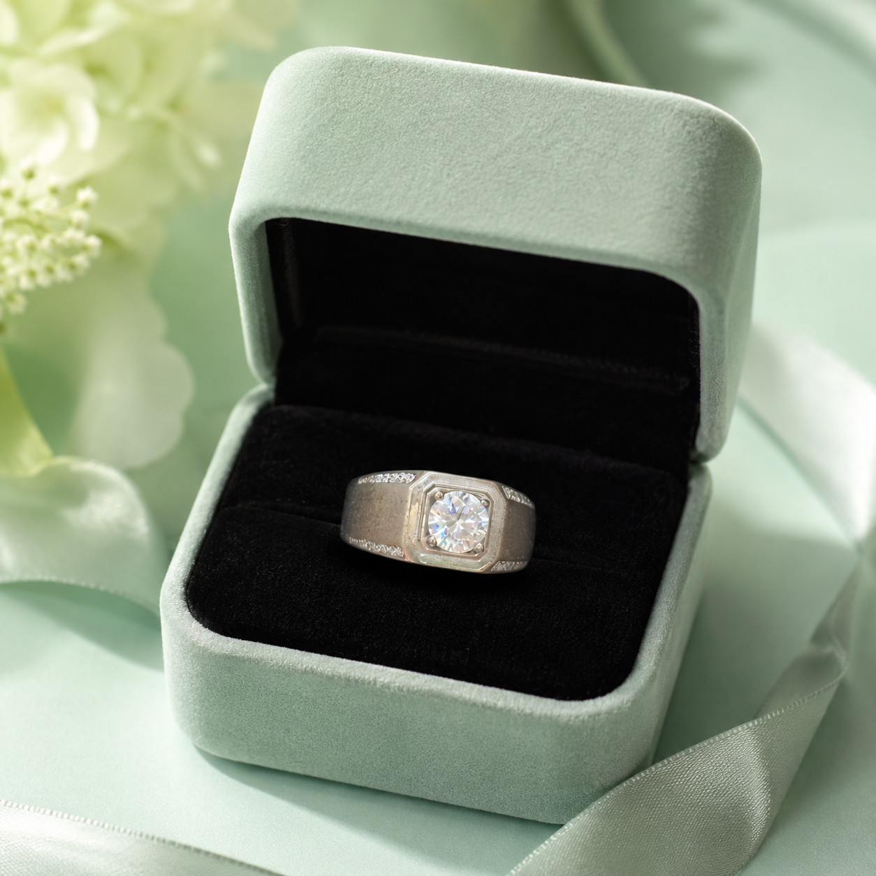 925 Pure Silver Solitaire Statement Ring for Men | Premium CZ Diamond Square Setting Ring IRM3719