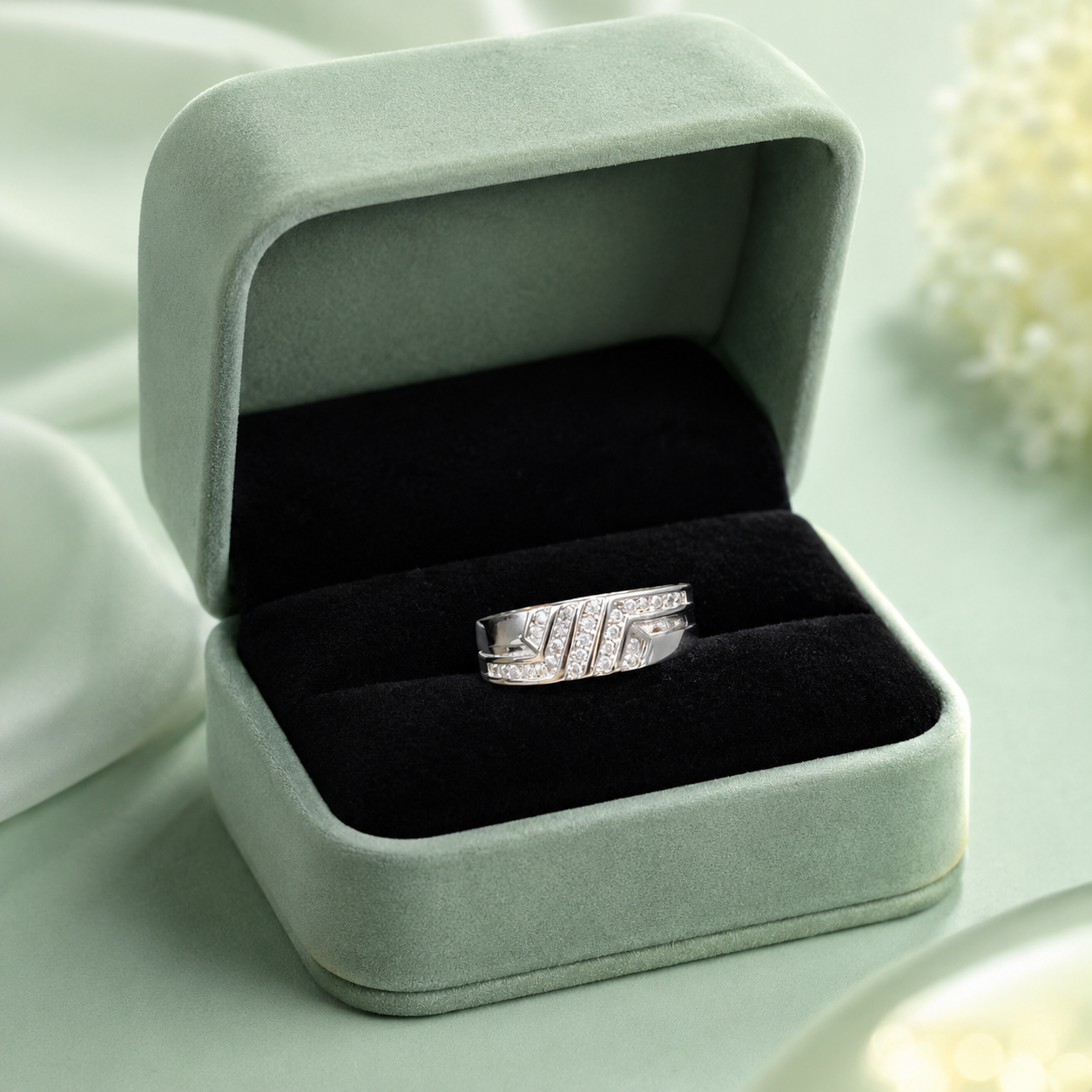 925 Pure Silver Geometric CZ Diamond Ring for Men & Women | Premium Sterling Silver Statement Band IRM4780