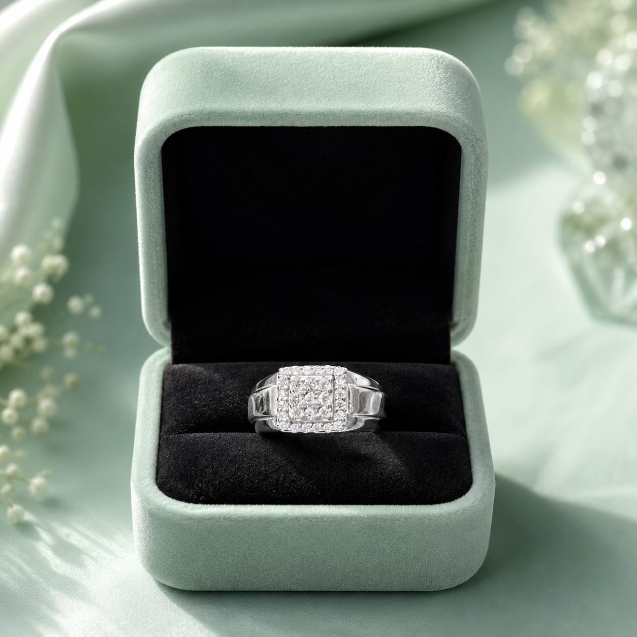 925 Sterling Silver Diamond Look Square Cluster Ring for Men | Premium Silver Statement Ring IRM4782