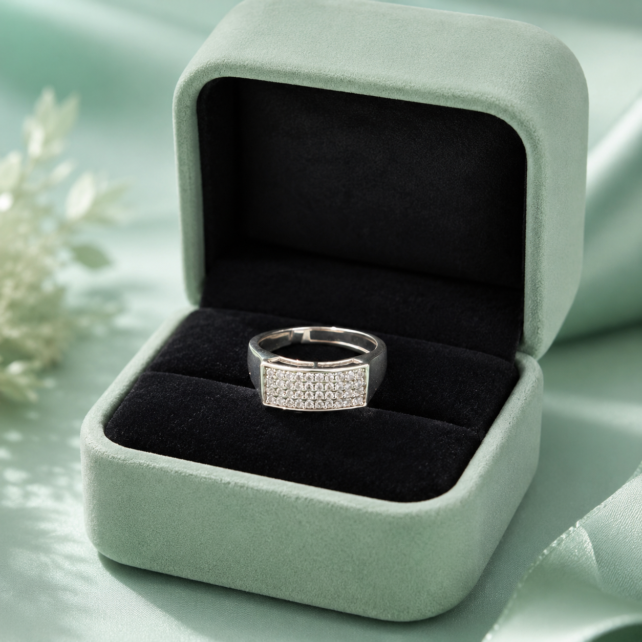 925 Pure Sterling Silver Micro Pave CZ Rectangular Ring for Men | Premium Everyday Luxury Ring IRM4789