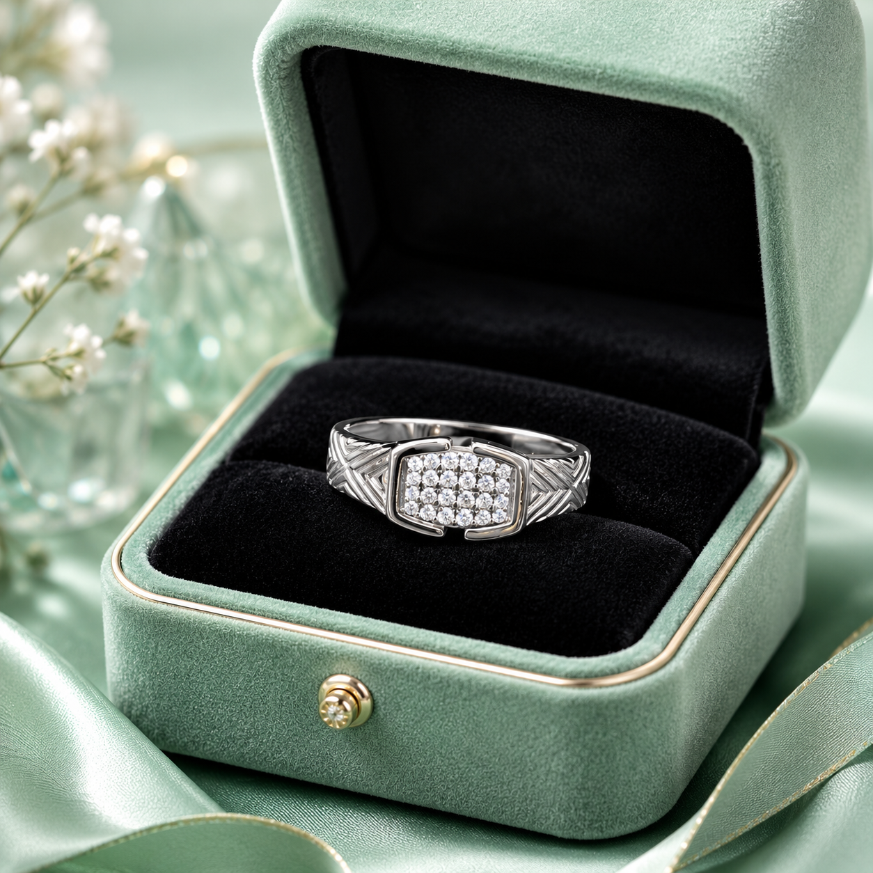 925 Pure Silver Diamond-Cut Cluster Ring for Men | Premium CZ Stone Statement Ring IRM4783