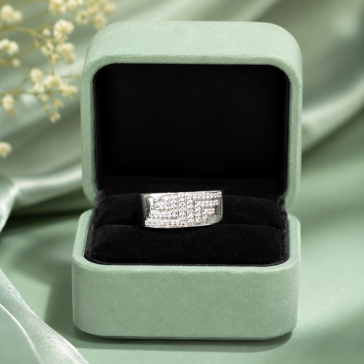 925 Pure Silver Geometric CZ Stone Ring for Men | Premium Statement Ring IRM4784