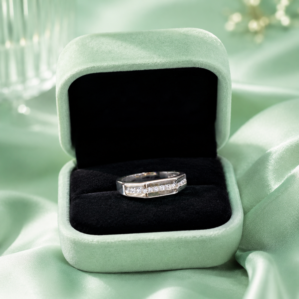 925 Pure Silver Diamond-Style Channel Set Ring for Men | Elegant Everyday Wear Band IRM4775