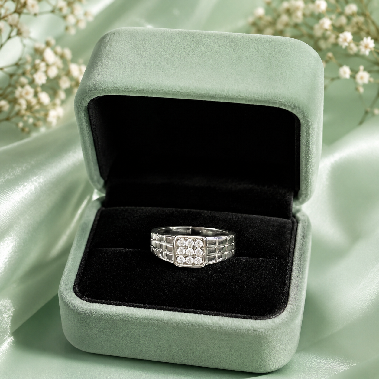 925 Pure Silver Diamond Cluster Ring for Men | Premium Sterling Silver Statement Ring IRM4777