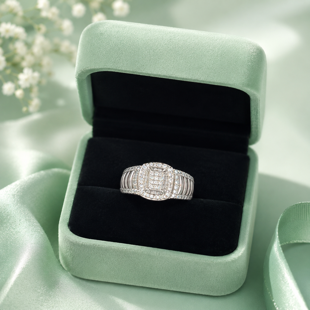 925 Sterling Silver Diamond Cluster Statement Ring for Men & Women IRM3999