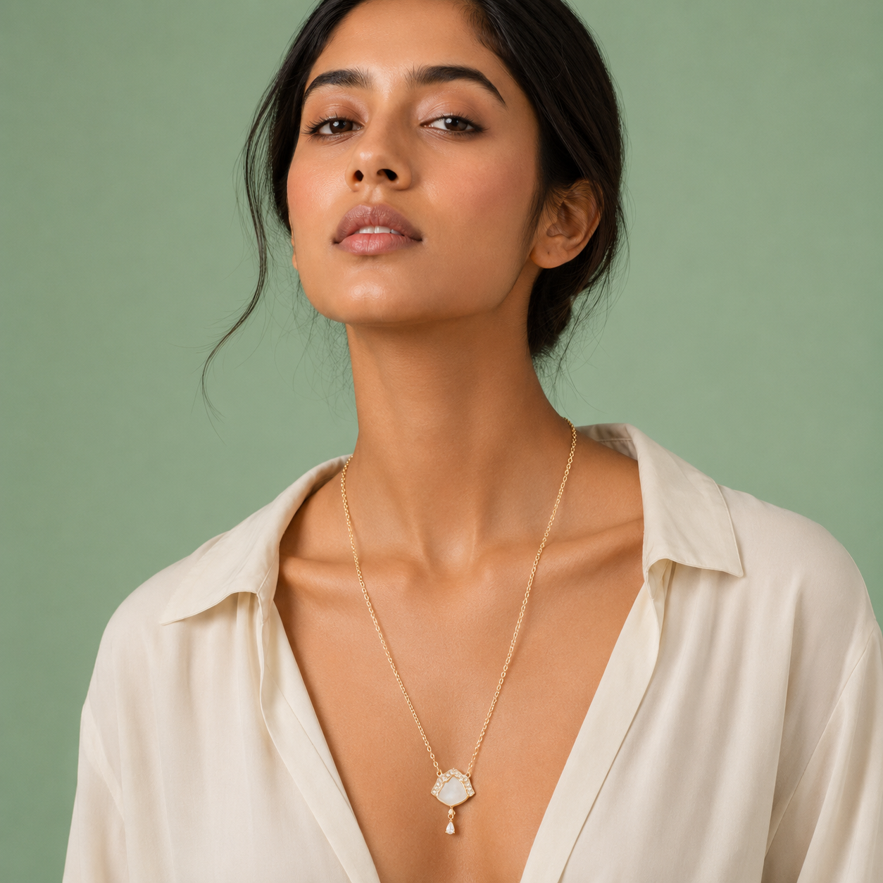 Gold Pendant Necklace with Crystal Accent – Elegant Statement Charm SCH2082