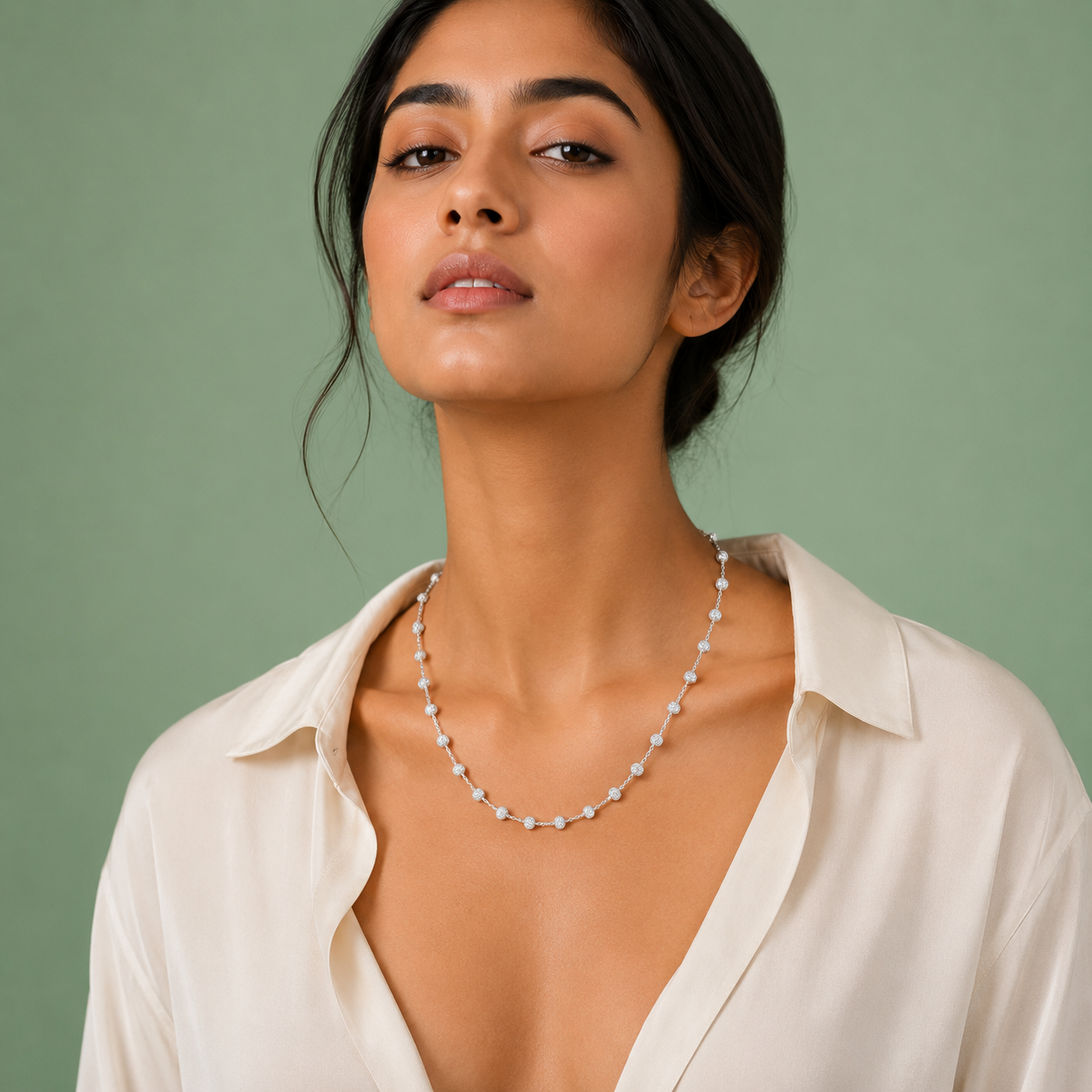 Silver Crystal Station Necklace – Elegant Everyday Sparkle SCH2146