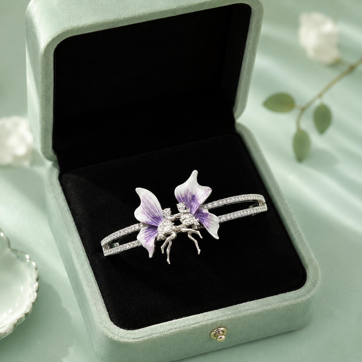 Lavender Orchid Floral 925 Sterling Silver Designer Bracelet for Women SBR2581