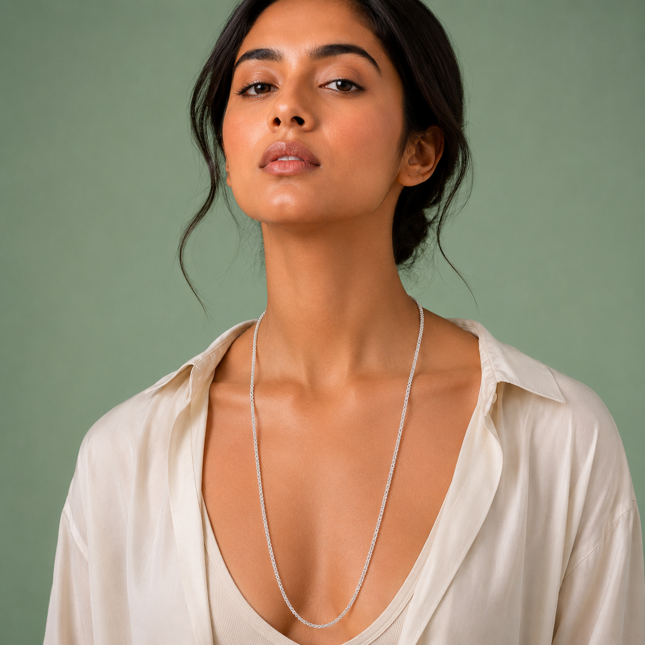 Silver Long Chain Necklace – Minimal Timeless Elegance SCH2250