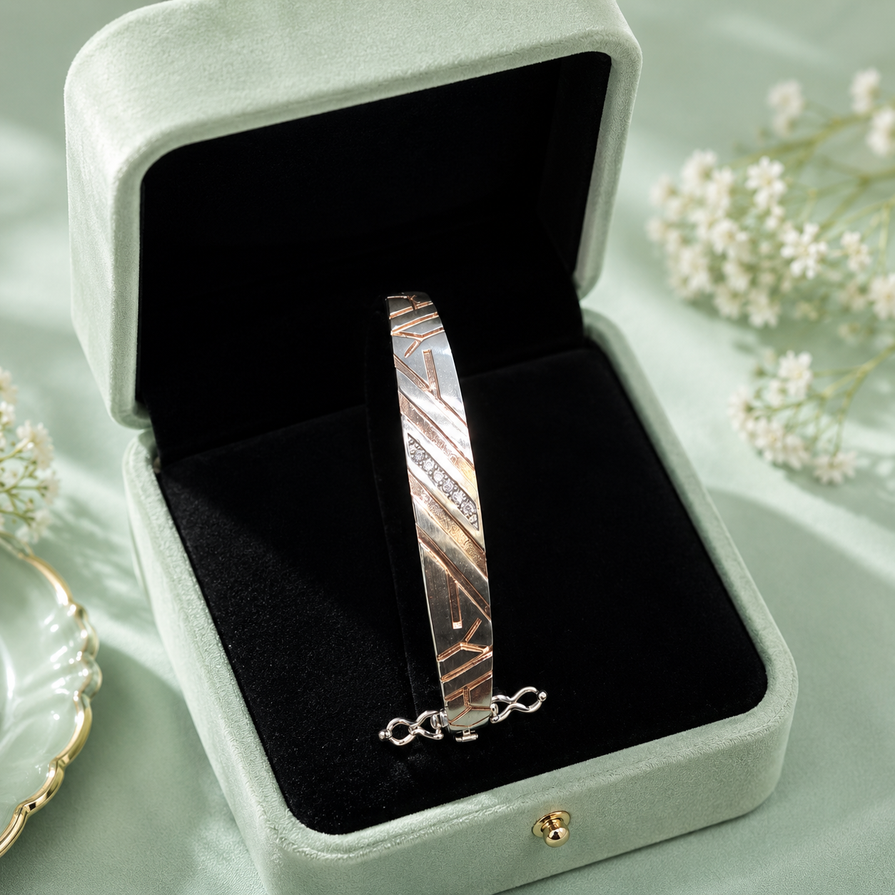 Geometric Rose Gold 925 Sterling Silver Designer Cuff Bracelet for Women SBR2584