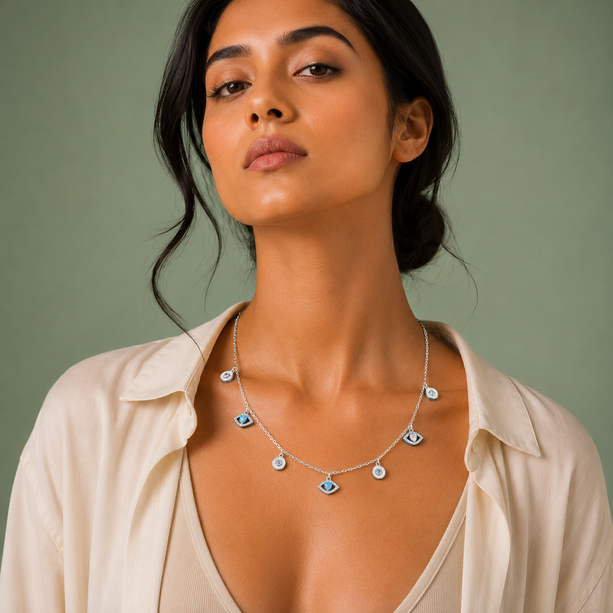 Silver Evil Eye Charm Necklace – Modern Protective Elegance SCH2063