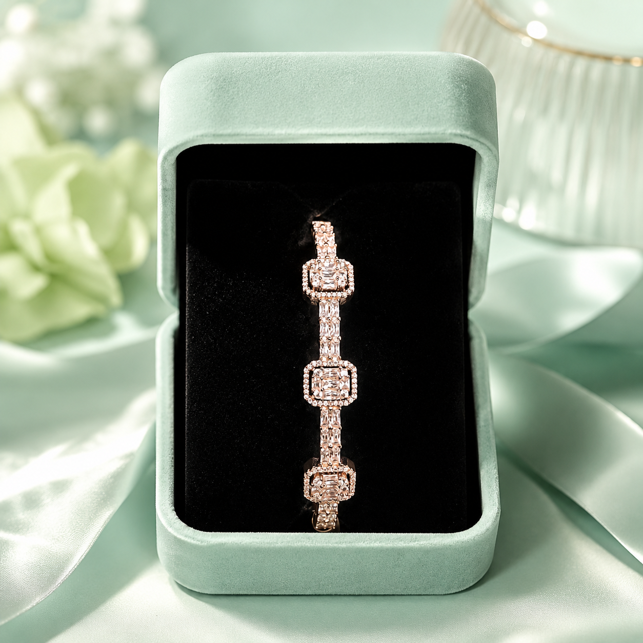 Luxury Rose Gold 925 Sterling Silver Geometric Tennis Bracelet for Women SBR2835
