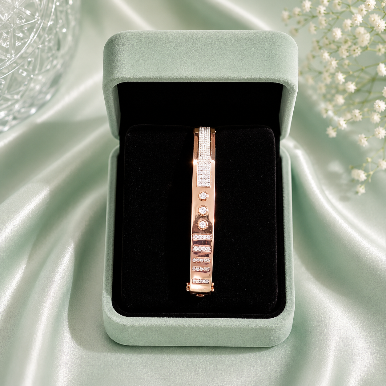 Luxury Rose Gold Crystal Studded 925 Sterling Silver Bracelet for Women SBR2586