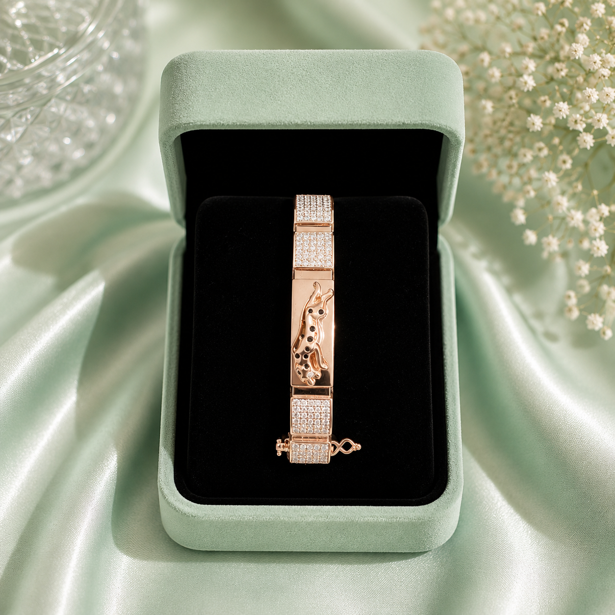 Luxury Rose Gold Panther Designer 925 Sterling Silver Bracelet for Women SBR2589
