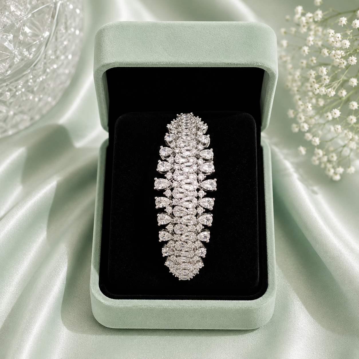 Luxury Statement Crystal Leaf 925 Sterling Silver Bracelet for Women SBR2651
