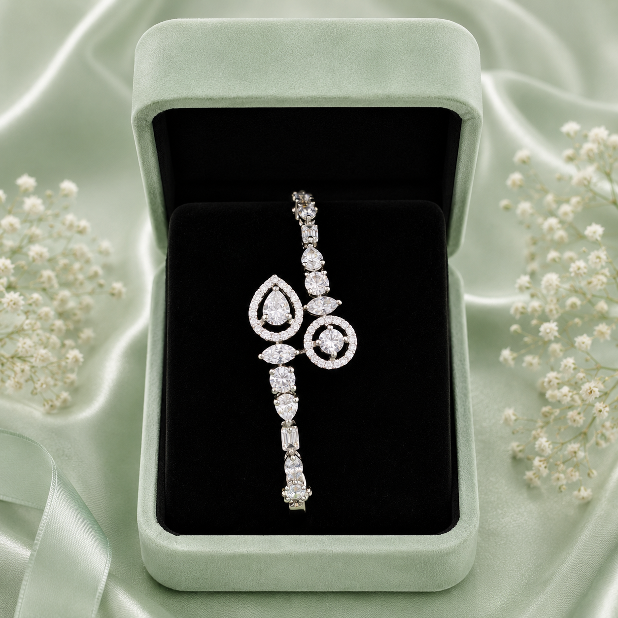 Pure 925 Sterling Silver Designer Bracelet for Women – Elegant Pear & Halo Crystal Bracelet SBR2500