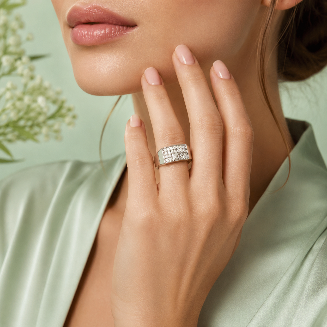 925 Pure Silver Diamond-Cut Rectangular Statement Ring for Men | Premium Sterling Silver Ring IRM4776